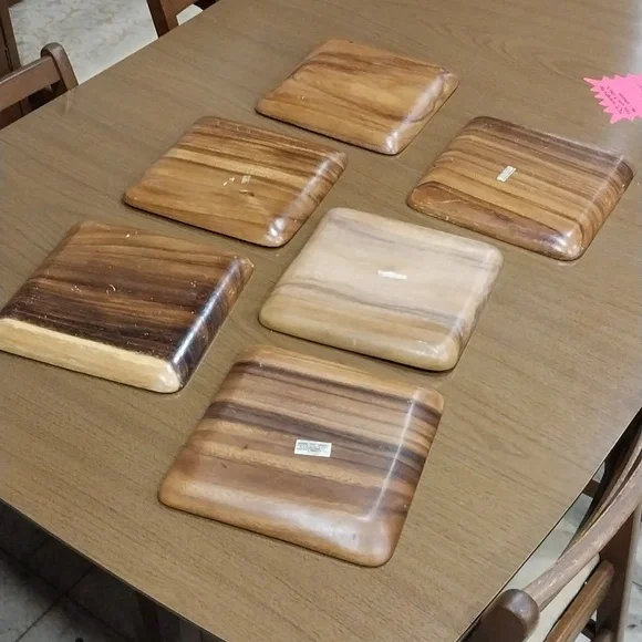 MCM Lina Vizcarra-Oandasan Wooden Square Handcarved Plates Set Of 6 - Picture 4 of 4